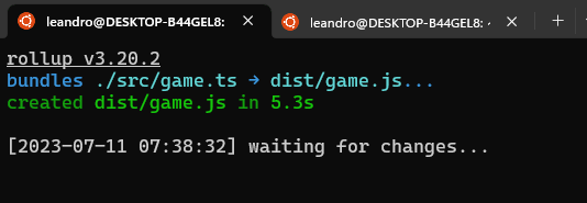 Terminal rodando com comando npm run watch Terminal rodando com comando npm run watch